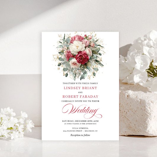 Elegant Boho Blush White Greenery Wedding Invite Einladung