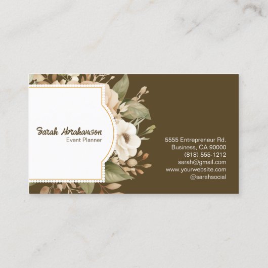 Elegant Boho Bohemisch Gold Champagne Brown Floral Visitenkarte (Rückseite)