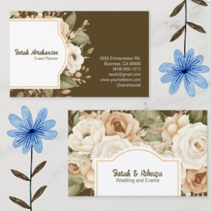 Elegant Boho Bohemisch Gold Champagne Brown Floral Visitenkarte