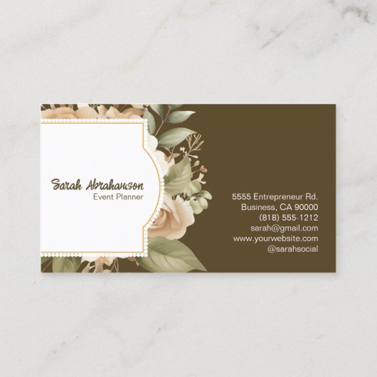 Elegant Boho Bohemisch Gold Champagne Brown Floral Visitenkarte (Rückseite)