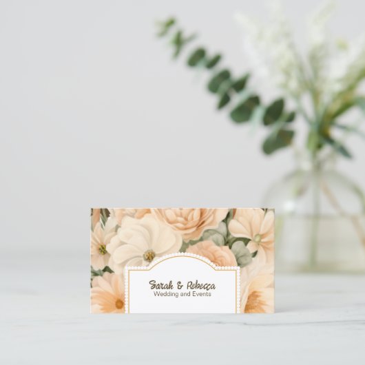 Elegant Boho Bohemisch Gold Champagne Brown Floral Visitenkarte (Stehend Vorderseite)