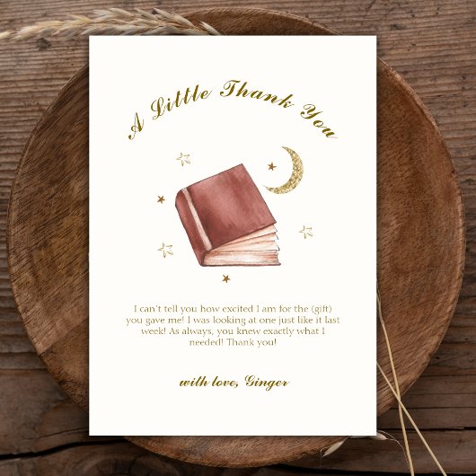 Elegant Boho Book Moon Star Baby Shower Dankeskarte