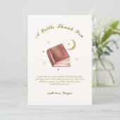 Elegant Boho Book Moon Star Baby Shower Dankeskarte (Stehend Vorderseite)