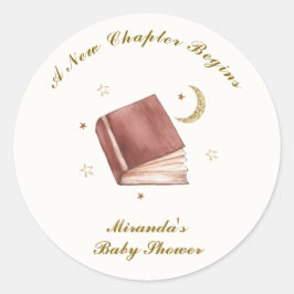 Elegant Boho Book Moon Star Baby Shower Runder Aufkleber