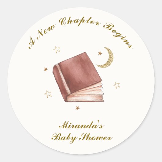 Elegant Boho Book Moon Star Baby Shower Runder Aufkleber (Vorderseite)