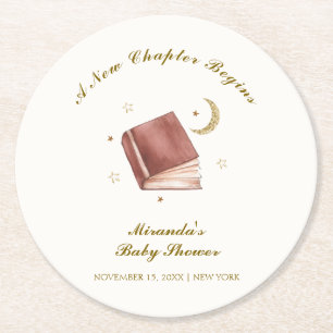 Elegant Boho Book Moon Star Baby Shower Runder Pappuntersetzer