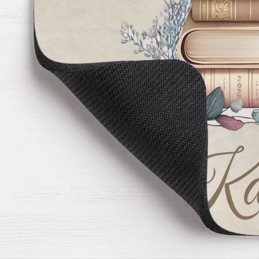 Elegant Boho Book Stack Floral Name Mousepad (Ecke)