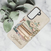 Elegant Boho Book Stack Floral  Name Samsung Galaxy Hülle
