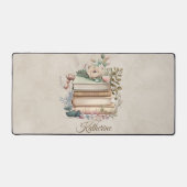 Elegant Boho Book Stack Floral Name Schreibtischunterlage (Vorderseite)