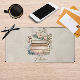 Elegant Boho Book Stack Floral Name Schreibtischunterlage