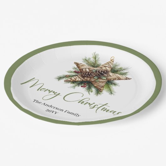Elegant Boho Botanical Christmas Tree Dinner Plate Pappteller (Schrägansicht)