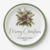 Elegant Boho Botanical Christmas Tree Dinner Plate Pappteller (Vorderseite)