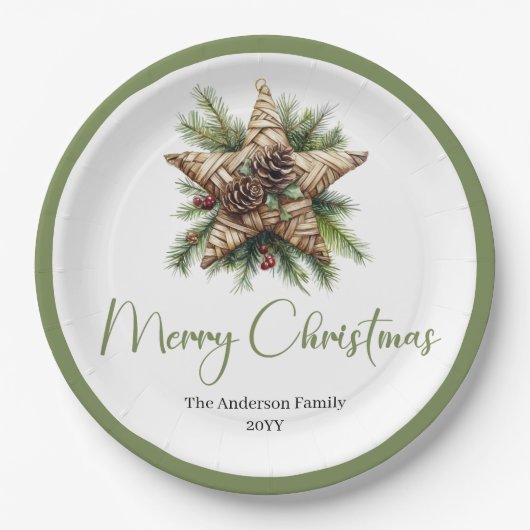 Elegant Boho Botanical Christmas Tree Dinner Plate Pappteller (Vorderseite)