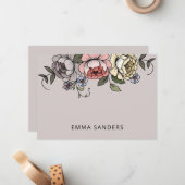 Elegant Boho Botanical Florals Gray Personalisiert Mitteilungskarte (Vorderseite/Rückseite Beispiel)