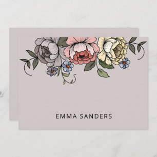 Elegant Boho Botanical Florals Gray Personalisiert Mitteilungskarte