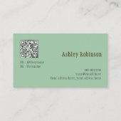 Elegant boho botanical pastel green QR code Visitenkarte (Rückseite)