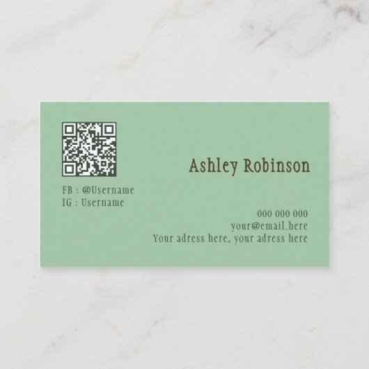 Elegant boho botanical pastel green QR code Visitenkarte (Rückseite)
