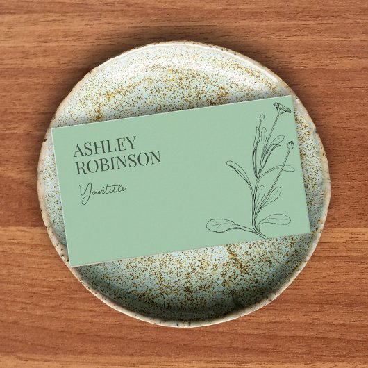 Elegant boho botanical pastel green QR code Visitenkarte