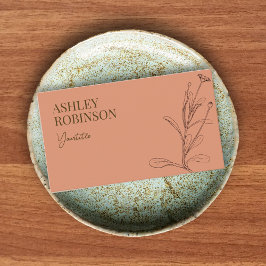 Elegant boho botanical pastel terracotta QR code Visitenkarte