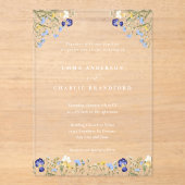 Elegant Boho Botanische Wildblumen Skript Hochzeit Acryleinladungen (Vorderseite)