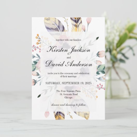 Elegant Boho Bouquet Wedding Invitation Einladung (Stehend Vorderseite)