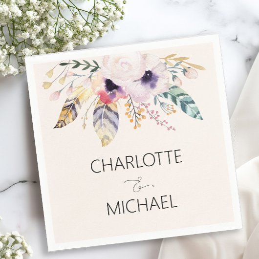 Elegant Boho Bouquet Wedding Serviette