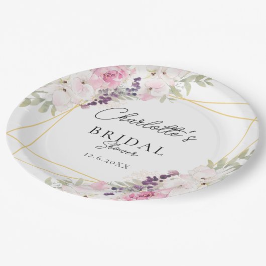 Elegant Boho Brautparty Pappteller (Schrägansicht)