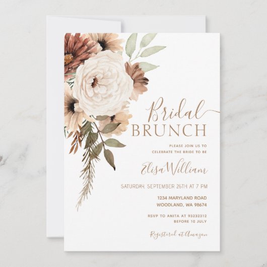 Elegant Boho Bridal Brunch Einladung (Vorderseite)