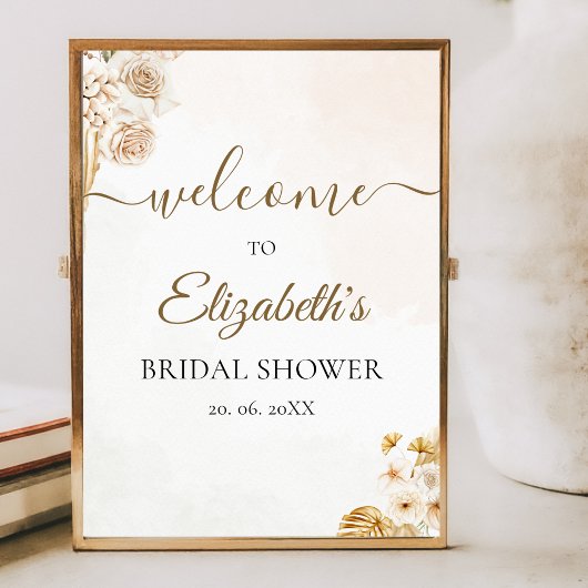 Elegant Boho Bridal Shower with Beige and Golden  Poster