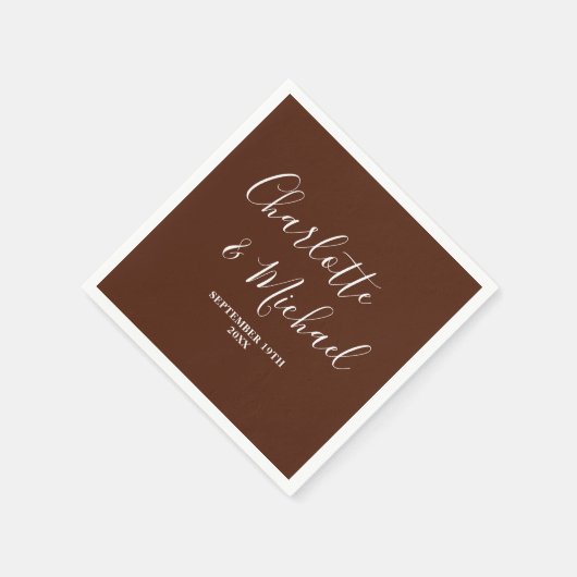 Elegant Boho Brown Script Minimalist Wedding Serviette (Ecke)