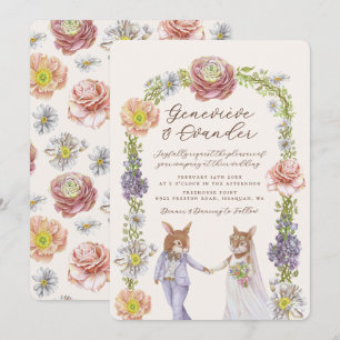Elegant Boho Bunny Rabbit Liebe Wasserfarbenhochze Einladung
