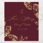 Elegant Boho | Burgund Gold Herbsthochzeit Weinetikett (Einzelnes Label)