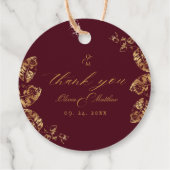 Elegant Boho | Burgund und Gold Herbsthochzeit Geschenkanhänger (Rückseite)