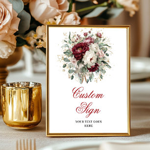 Elegant Boho Burgunder Floral Eukalyptus Gold Cust Poster