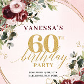 Elegant Boho Burgunder Gold Blumen 60. Geburtstag Pappteller