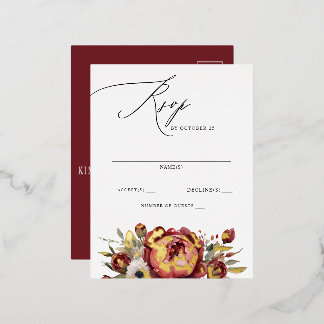 Elegant Boho Burgundy Blush Floral UAWG Folie Einladungspostkarte