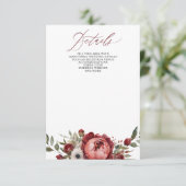 Elegant Boho Burgundy Blush Floral Wedding Begleitkarte (Stehend Vorderseite)