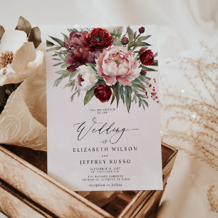 Elegant Boho Burgundy Blush Floral Wedding Einladung