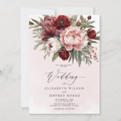 Elegant Boho Burgundy Blush Floral Wedding Einladung (Vorderseite)