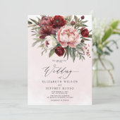 Elegant Boho Burgundy Blush Floral Wedding Einladung (Stehend Vorderseite)