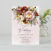 Elegant Boho Burgundy Blush Floral Wedding Folieneinladung (Stehend vorne)