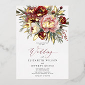 Elegant Boho Burgundy Blush Floral Wedding Folieneinladung (Vorderseite)