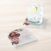 Elegant Boho Burgundy Blush Floral Wedding Glasuntersetzer (Schrägansicht)