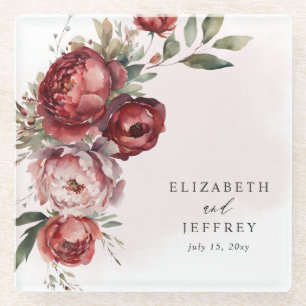 Elegant Boho Burgundy Blush Floral Wedding Glasuntersetzer