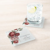 Elegant Boho Burgundy Blush Floral Wedding Glasuntersetzer (Schrägansicht)