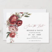 Elegant Boho Burgundy Blush Floral Wedding Save The Date (Vorderseite)