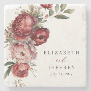 Elegant Boho Burgundy Blush Floral Wedding Steinuntersetzer