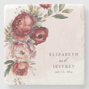 Elegant Boho Burgundy Blush Floral Wedding Steinuntersetzer