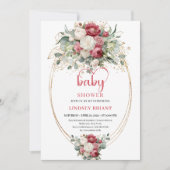 Elegant Boho Burgundy Blush Gold Floral Baby Invit Einladung (Vorderseite)