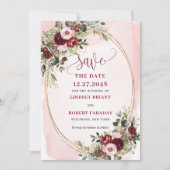 Elegant Boho Burgundy Blush Gold Floral Save Date Einladung (Vorderseite)